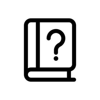 A linear icon of a book with a question mark, representing an academic book ask or research query vector
