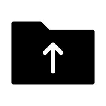 A simple filled icon of a folder with an up arrow, representing a full folder upload. vector