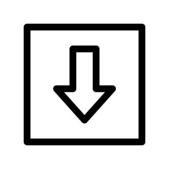 A simple line icon of a single down arrow representing movement downward or decrease. vector