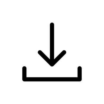 A simple line icon of a container or box with a down arrow for packaged download. vector