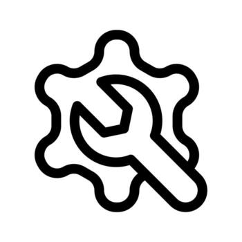 A line icon of a key combined with a wrench, symbolizing key repair or security maintenance. vector