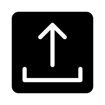 A filled graphic of a container or box with an up arrow for packaged upload. vector