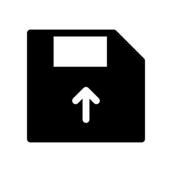 A solid icon of a chip or memory card with an up arrow for data upload. vector