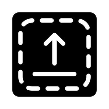 A simple filled icon of an upload symbol with a dash line, indicating an error or broken upload. vector