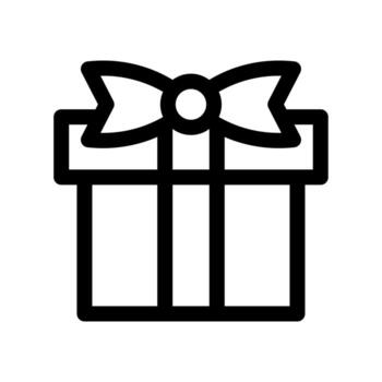 A line-style icon of a present wrapped in paper and tied with a bow. vector