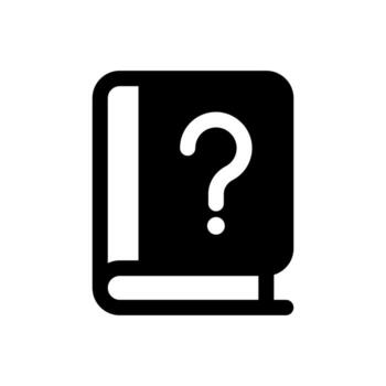 A filled icon of a book with a question mark, representing an academic book ask or research query vector