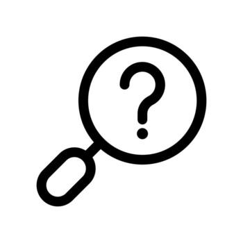 A line icon combining a magnifying glass with a question mark for an inquiry or search ask. vector