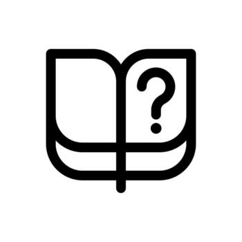 A linear icon of a book with a question mark, representing an academic book ask or research query. vector