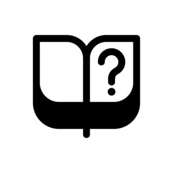A filled icon of a book with a question mark, representing an academic book ask or research query. vector