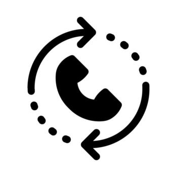 A solid icon of a telephone with a curved arrow, representing a request for a phone callback service. vector