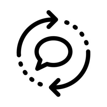 A linear icon of a message bubble enclosed by a circular arrow, illustrating a continuous chat cycle or process. vector