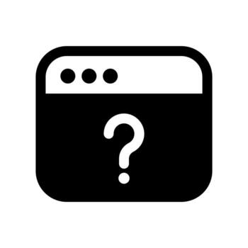 un lleno icono de un web navegador ventana con un pregunta marca, usado para un en línea navegador pedir o web consulta. vector