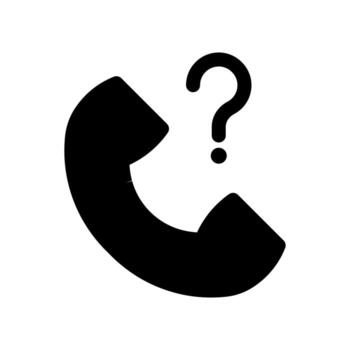 A filled icon of a telephone receiver with a question mark, representing a query via phone. vector