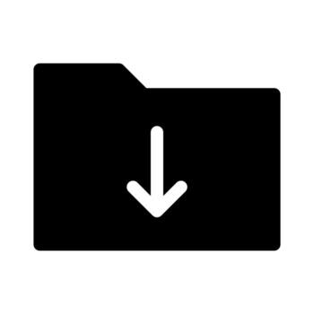 A solid symbol of a folder with a down arrow, representing a full folder download. vector