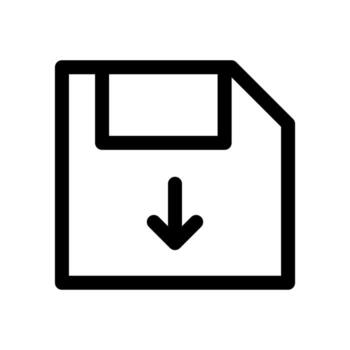 A linear graphic of a chip or memory card with a down arrow for data download. vector