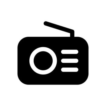 A solid icon of a portable radio receiver for broadcasting and sound. vector