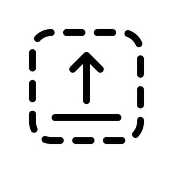 A simple line icon of an upload symbol with a dash line, indicating an error or broken upload. vector
