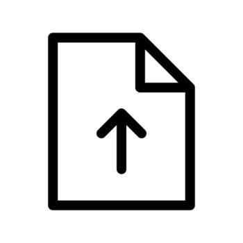 A linear graphic of a paper document with an up arrow for file upload. vector