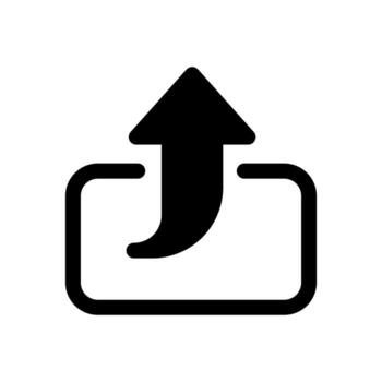 un sólido símbolo de un flecha señalando exterior, simbolizando salida o exportar. vector