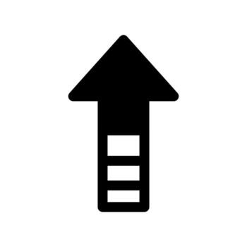 A solid graphic with a distinct up arrow indicating the start of an upload. vector