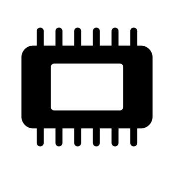 A filled graphic of a CPU microchip or electronic processor. vector