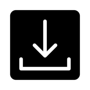 A simple solid icon of a container or box with a down arrow for packaged download. vector