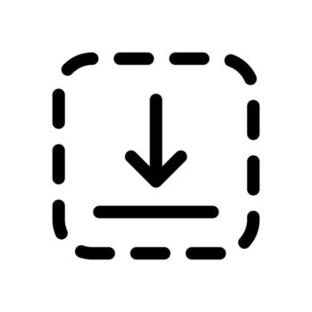 An outline icon of a download symbol with a dash line, indicating an error or broken download. vector