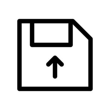 An outline icon of a chip or memory card with an up arrow for data upload. vector