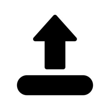 A simple filled icon of an arrow pointing up, emphasizing a clear upload arrow. vector