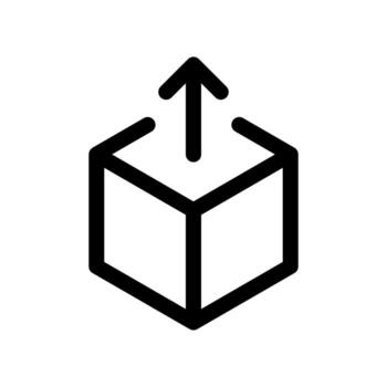 un sencillo línea icono de un envuelto paquete caja con un arriba flecha para software subir. vector