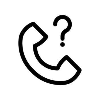 An outline icon of a telephone receiver with a question mark, representing a query via phone. vector
