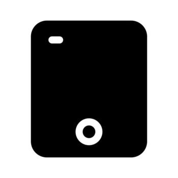 A solid symbol of a rectangular digital tablet device. vector