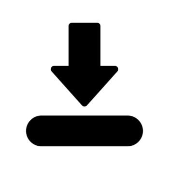 A solid icon of an arrow pointing down, emphasizing a clear download arrow. vector