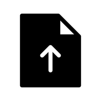A filled graphic of a paper document with an up arrow for file upload. vector