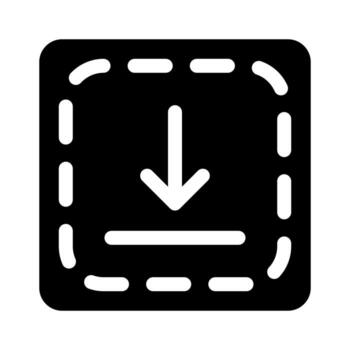 A solid icon of a download symbol with a dash line, indicating an error or broken download. vector