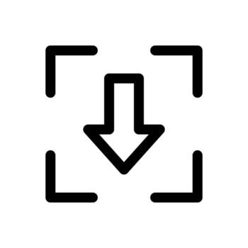 A simple line icon combining a bounding box and an arrow for scan download or acquisition. vector