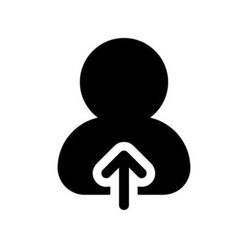 un lleno gráfico de un persona silueta con un arriba flecha para perfil o archivo subir. vector