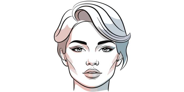 A clean and modern illustration of a female face with balanced proportions, minimal lines, and soft gradient tones vector