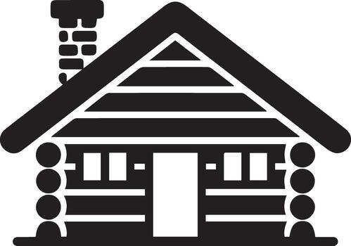 Rustic Log Cabin Icon with Chimney and Windows house vector