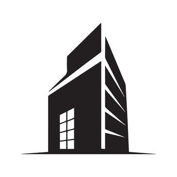 negro silueta de un edificio con ventana cuadrícula y angular diseño vector