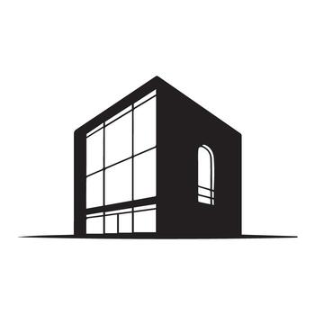 Abstract cube-shaped building silhouette with arched window vector