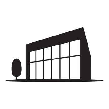 Modern Building Silhouette with Tree and Large Windows vector