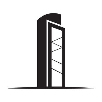 Tall black silhouette of a modern building with curved top and window frame vector