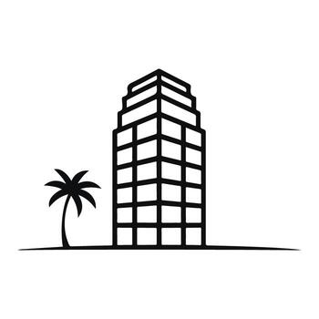 estilizado rascacielos y palma árbol icono edificio arquitectura vector