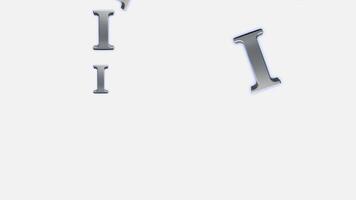 plata 3d letra 'i' que cae en blanco antecedentes - sin costura lazo tipografía animación,3d plata letra yo modelo con azul resplandor en blanco antecedentes - resumen metálico alfabeto tipografía diseño elemento video