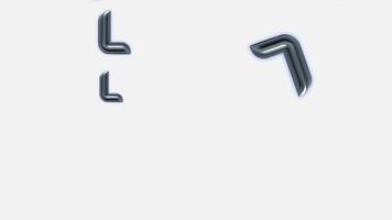 dynamisk 3d metallisk l-form element med blå glöd, sömlöst rör på sig på vit bakgrund. abstrakt teknologi rörelse grafik slinga för digital innovation och modern design.snygg metallisk 3d abstrakt video