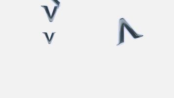 flytande metallisk silver- v former på vit bakgrund - abstrakt 3d rörelse grafik slinga, abstrakt metallisk v former med blå neon glöd på vit bakgrund - modern 3d återges grafisk design element video