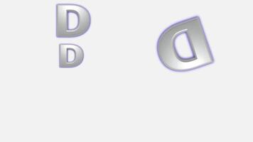 dinámica 3d plata letra re que cae animación con púrpura resplandor en blanco antecedentes sin costura lazo movimiento gráficos elemento.abstracto 3d plata letra re modelo con púrpura neón resplandor en blanco antecedentes video