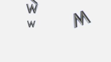 3d métallique des lettres w et m chute et rebondir sur blanc Contexte. abstrait animation de alphabet personnages.métalliques 3d w lettre modèle sur blanc Contexte avec bleu lueur - abstrait numérique alpha video