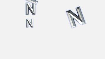 dynamisk 3d silver- n och z brev faller spinning på vit - modern alfabet rörelse grafik bakgrund loop, 3d silver- brev n med blå glöd på vit bakgrund - abstrakt alfabet typografi desi video